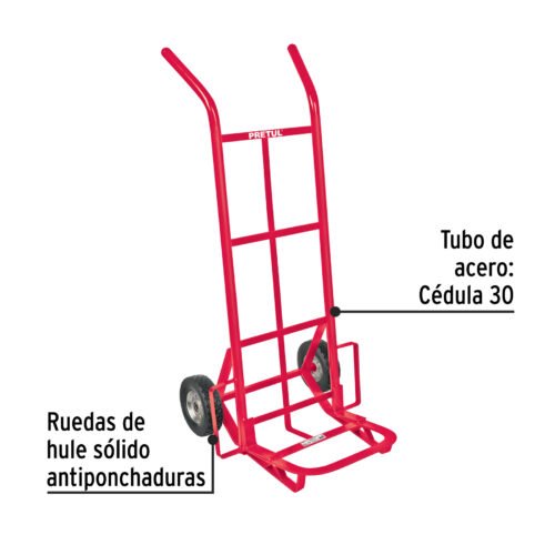 44476 - Diablo de carga de 200 kg, ruedas sólidas, balero sencillo