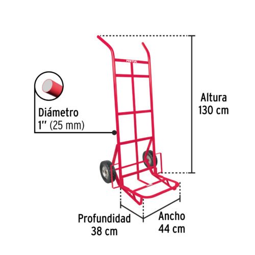 44477 - Diablo de carga de 300 kg, ruedas sólidas, doble balero