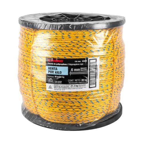 444854 44485 - Kilo de cuerda amarilla de polipropileno 6mm, carrete 20kg