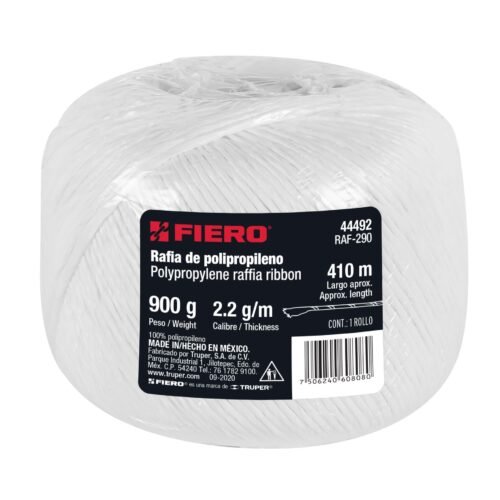 444922 44492 - Rollo de rafia de 410 m color blanco calibre 2.2 g/m, FIERO