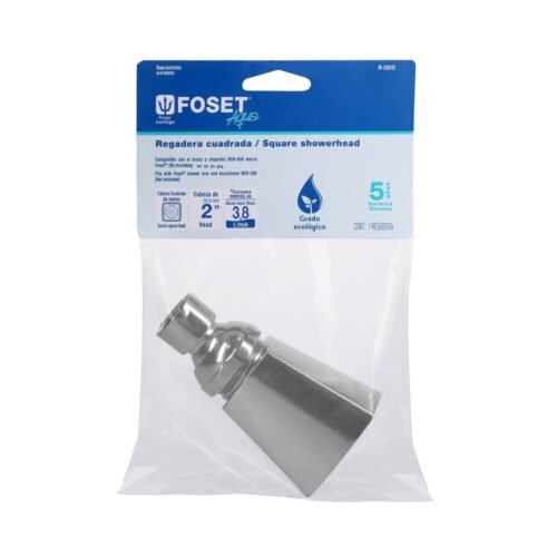 44494 - Regadera cuadrada metálica 2" sin brazo, Foset Aqua