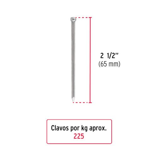 44498 - Bolsa con 1 kg de clavo estándar 2-1/2" sin cabeza, FIERO