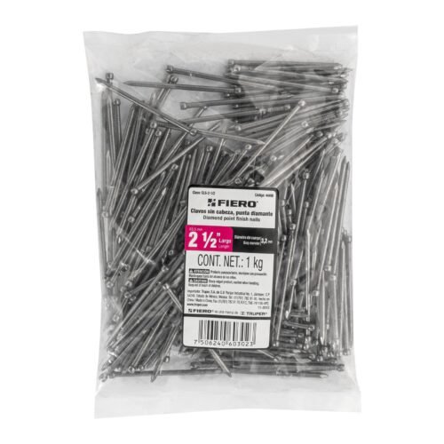 44498 - Bolsa con 1 kg de clavo estándar 2-1/2" sin cabeza, FIERO