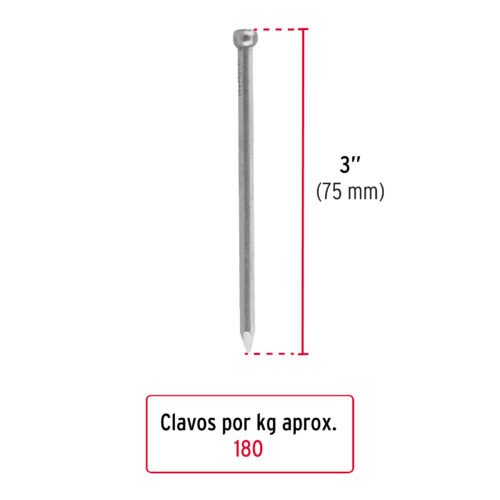44499 - Bolsa con 1 kg de clavo estándar 3" sin cabeza, FIERO