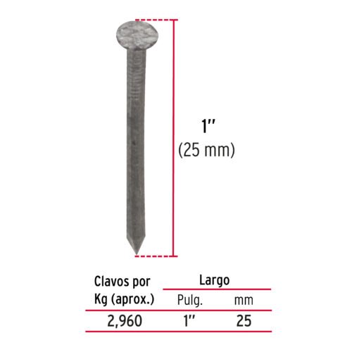 44502 - Bolsa con 1 kg de clavos alfilerillos de 1" con cabeza