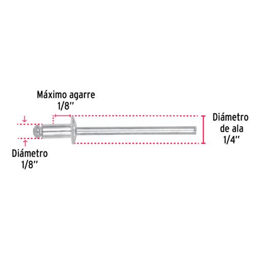 44518 - Bolsa con 50 remaches 1/8" x 1/8" de aluminio, ala 1/4"