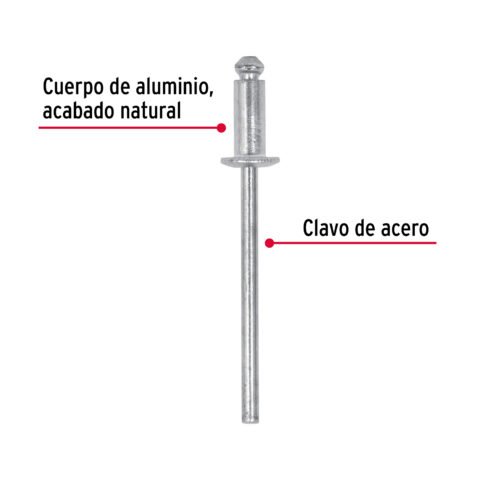 44519 - Bolsa con 50 remaches 1/8" x 3/16" de aluminio, ala 1/4"