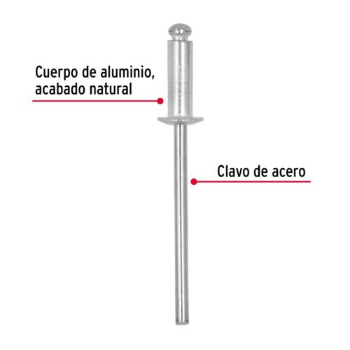 44520 - Bolsa con 50 remaches 1/8" x 1/4" de aluminio, ala 1/4"