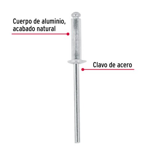 44521 - Bolsa con 50 remaches 1/8" x 5/16" de aluminio, ala 1/4"