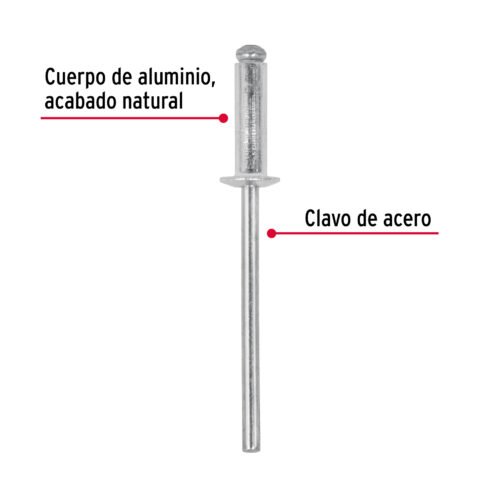 44522 - Bolsa con 50 remaches 1/8" x 3/8" de aluminio, ala 1/4