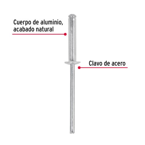 445231 44523 - Bolsa con 50 remaches 1/8" x 1/2" de aluminio, ala 1/4