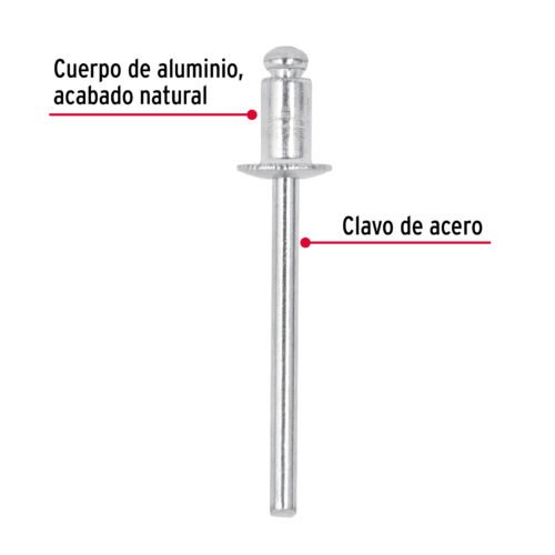 44524 - Bolsa con 50 remaches 5/32" x 1/8" de aluminio, ala 5/16"