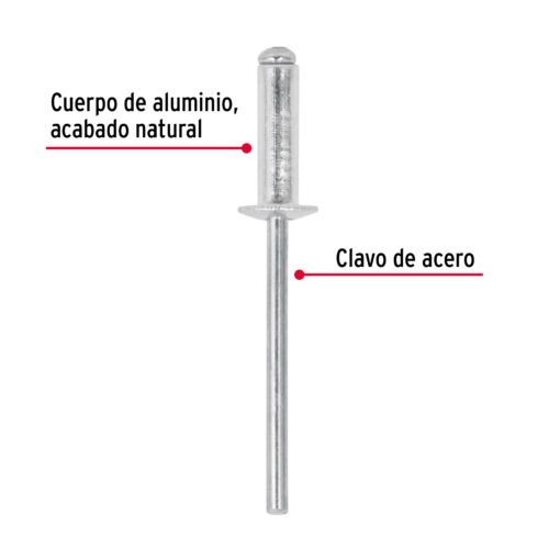44526 - Bolsa con 50 remaches 5/32" x 3/8" de aluminio, ala 5/16"