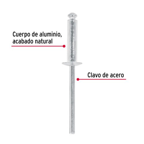 44527 - Bolsa con 50 remaches 5/32" x 1/2" de aluminio, ala 5/16"