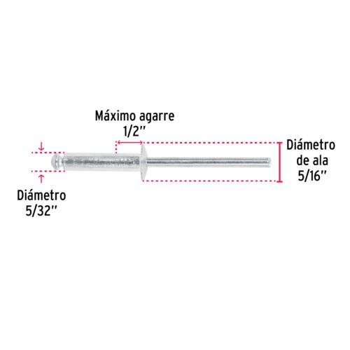 44527 - Bolsa con 50 remaches 5/32" x 1/2" de aluminio, ala 5/16"