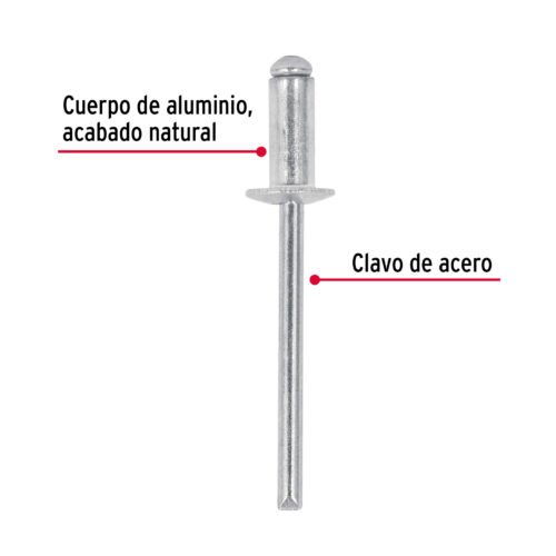 44528 - Bolsa con 50 remaches 3/16" x 1/8" de aluminio, ala 3/8"