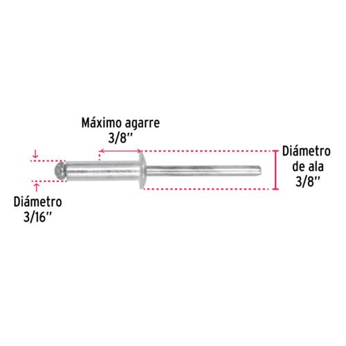 44530 - Bolsa con 50 remaches 3/16" x 3/8" de aluminio, ala 3/8"