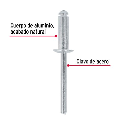 44531 - Bolsa con 50 remaches 3/16" x 1/2" de aluminio, ala 3/8"