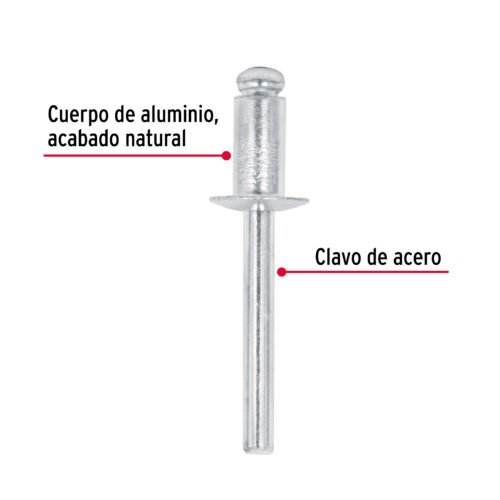 445321 44532 - Bolsa con 50 remaches de 1/4" x 1/4" de aluminio, ala 1/2"