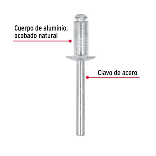 44533 - Bolsa con 50 remaches de 1/4" x 3/8" de aluminio, ala 1/2"
