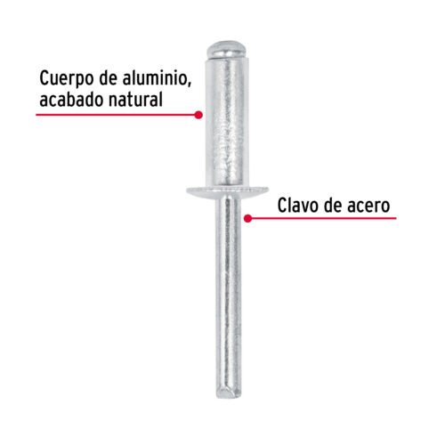 44534 - Bolsa con 50 remaches de 1/4" x 1/2" de aluminio, ala 1/2"
