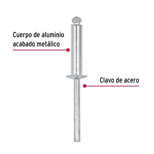 445351 44535 - Bolsa con 50 remaches 3/16" x 5/8" de aluminio, ala 3/8"