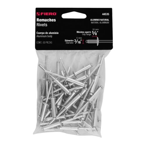 445353 44535 - Bolsa con 50 remaches 3/16" x 5/8" de aluminio, ala 3/8"
