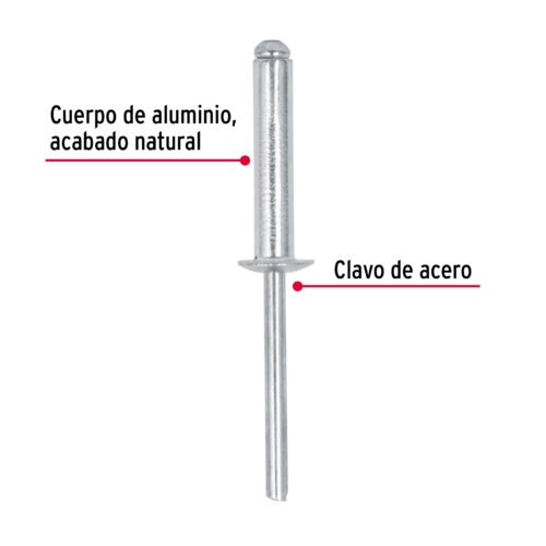44536 - Bolsa con 50 remaches 3/16" x 3/4" de aluminio, ala 3/8"