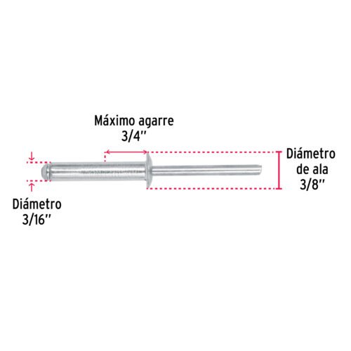 44536 - Bolsa con 50 remaches 3/16" x 3/4" de aluminio, ala 3/8"