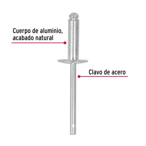44538 - Bolsa con 50 remaches 3/16" x 1/2" de aluminio, ala 17/32"
