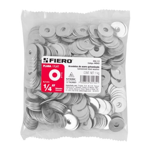 44543 - Bolsa de 1 kilo arandelas planas galvanizadas 1/4", FIERO