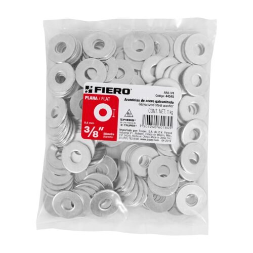 44545 - Bolsa de 1 kilo arandelas planas galvanizadas 3/8", FIERO