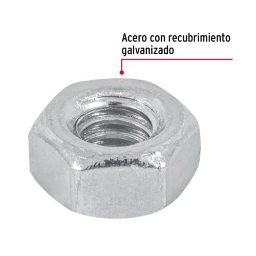 445481 44548 - Bolsa con 250 tuercas 1/4" hexagonales de acero galvanizado