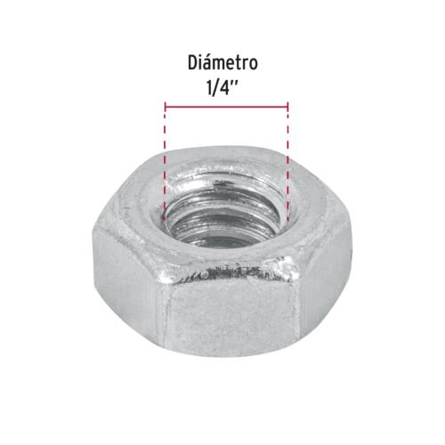 445482 44548 - Bolsa con 250 tuercas 1/4" hexagonales de acero galvanizado