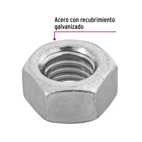 44551 - Bolsa con 60 tuercas 7/16" hexagonales de acero galvanizado