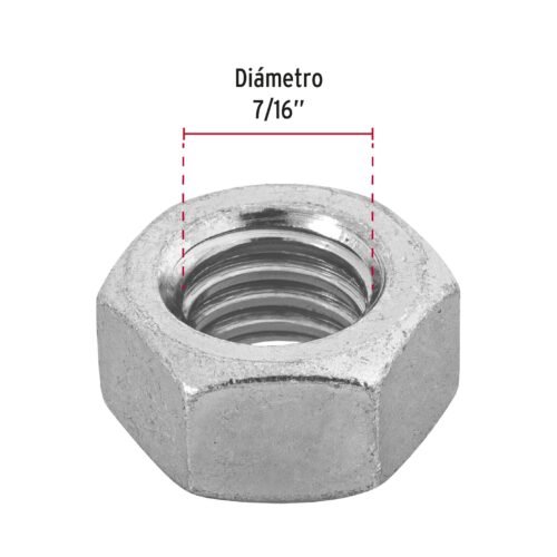 44551 - Bolsa con 60 tuercas 7/16" hexagonales de acero galvanizado