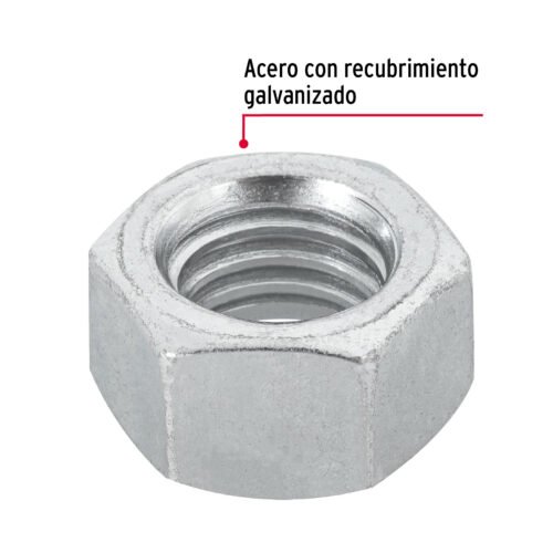 445521 44552 - Bolsa con 50 tuercas 1/2" hexagonales de acero galvanizado