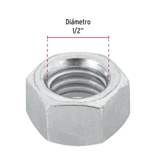 445522 44552 - Bolsa con 50 tuercas 1/2" hexagonales de acero galvanizado