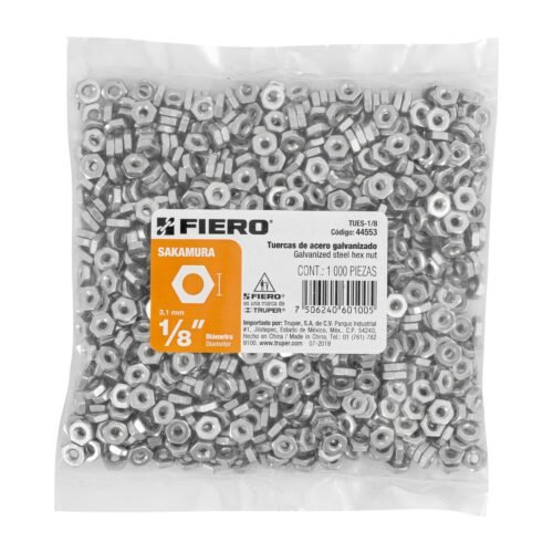 44553 - Bolsa con 1000 tuercas 1/8" hexagonales tipo Sakamura, FIERO