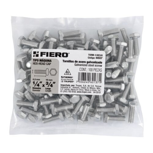 445573 44557 - Bolsa con 100 tornillos 1/4" x 3/4" tipo máquina, FIERO