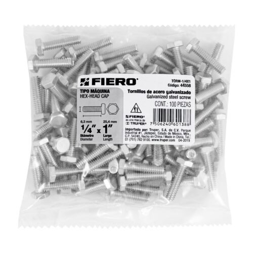 445583 44558 - Bolsa con 100 tornillos 1/4" x 1" tipo máquina, FIERO