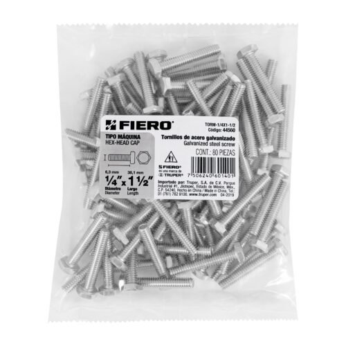 445603 44560 - Bolsa con 80 tornillos 1/4" x 1-1/2" tipo máquina, FIERO