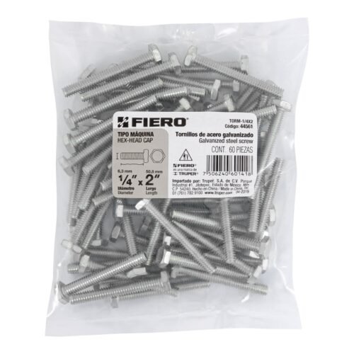 44561 - Bolsa con 60 tornillos 1/4" x 2" tipo máquina, FIERO