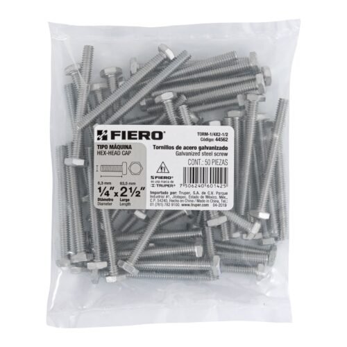 445623 44562 - Bolsa con 50 tornillos 1/4" x 2-1/2" tipo máquina, FIERO