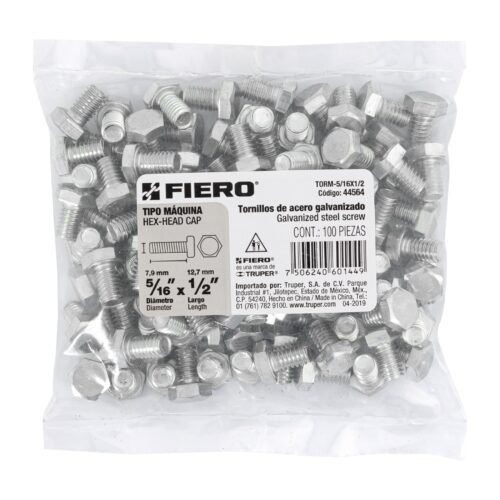 44564 - Bolsa con 100 tornillos 5/16" x 1/2" tipo máquina, FIERO