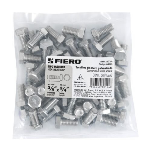 44574 - Bolsa con 50 tornillos 3/8" x 3/4" tipo máquina, FIERO