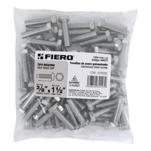 445773 44577 - Bolsa con 70 tornillos 3/8" x 1-1/2" tipo máquina, FIERO
