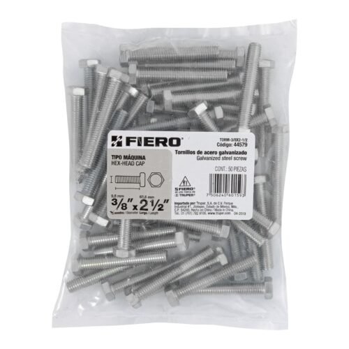 445793 44579 - Bolsa con 50 tornillos 3/8" x 2-1/2" tipo máquina, FIERO