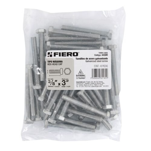 44580 - Bolsa con 40 tornillos 3/8" x 3" tipo máquina, FIERO