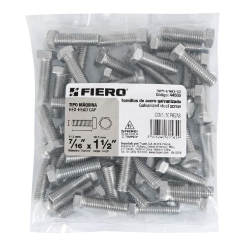 44585 - Bolsa con 50 tornillos 7/16" x 1-1/2" tipo máquina, FIERO